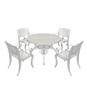 51" Round Cast Aluminum Outdoor Dining Set With 4-Leg Base